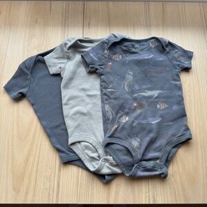 Set of 3 Blue Kids One-Piece Organic Bodysuits